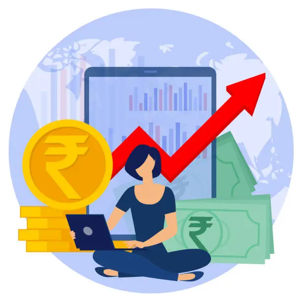 Vector illustration of Indian Rupee business concept.