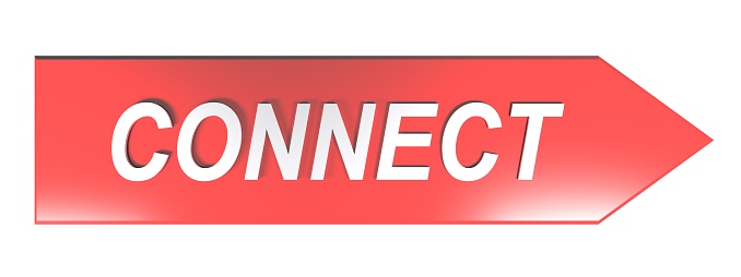 The write CONNECT in white letters on a red arrow pointing to the right, on white background - 3D rendering illustration