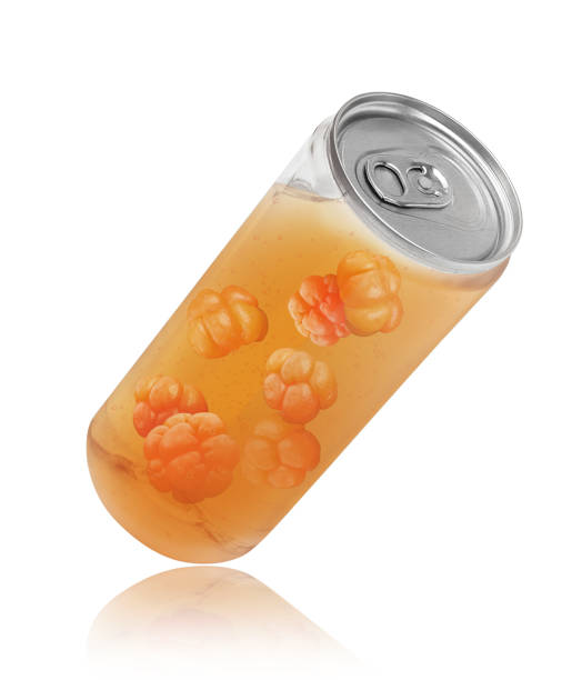 istock Cloudberry juice in a plastic bottle, conceptual image isolated on white background 1034554416