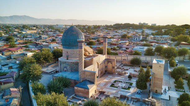 Gur-e-Amir Mausoleum in Central Samarkand, Uzbekistan along the old Silk Road stock photo