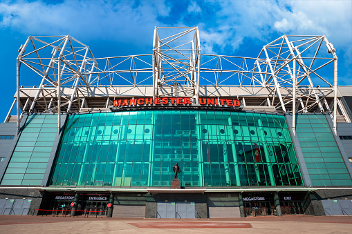 Manchester, UK - May  19 2018: Old Trafford is  home of Manchester United. It's the largest club football stadium with a capacity of 74,994, has been United's home ground since 1910