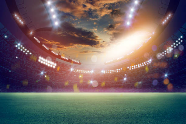 istock lights at night and stadium 3d render. Mixed photos 1034652332