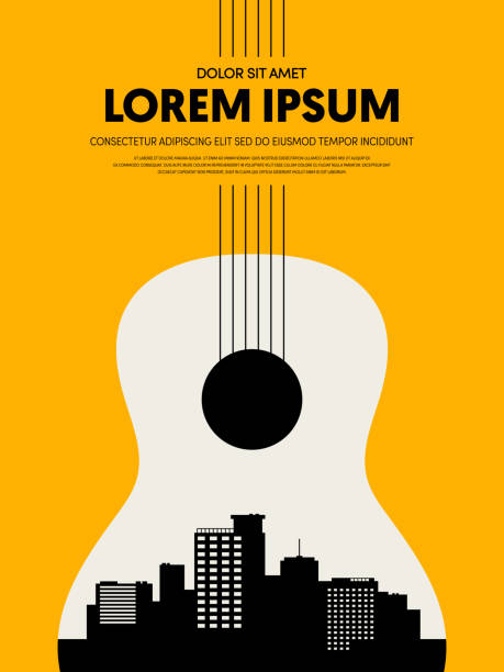 ilustrações, clipart, desenhos animados e ícones de música festival cartaz projeto modelo moderno retrô estilo vintage - guitar
