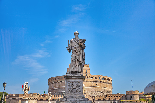 Saint Paul Statue standing in front of Castel Sant'angelo in Rome