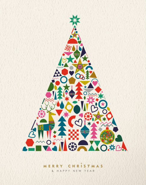 bildbanksillustrationer, clip art samt tecknat material och ikoner med jul och nyår retro geometriska ikon träd - swedish christmas