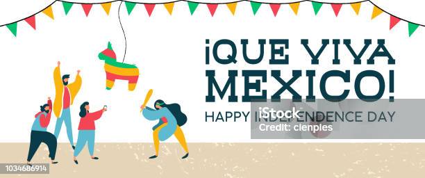 Mexico Independence Banner Of Mexican Pinata Party Stock Illustration - Download Image Now - Adult, Party - Social Event, Piñata