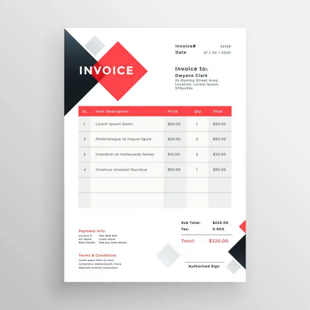 Vector illustration of modern invoice template design in red theme