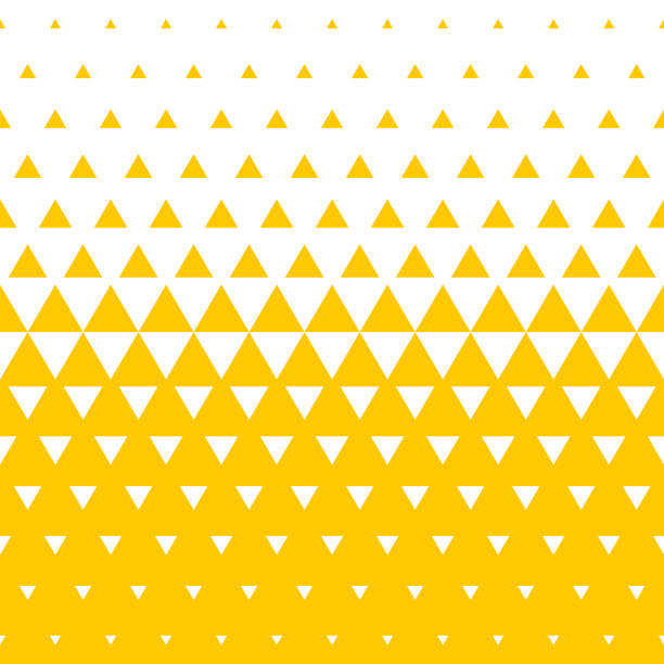 ilustraciones, imágenes clip art, dibujos animados e iconos de stock de fondo de transición semitono triangular amarilla y blanca. vector abstracto de patrones sin fisuras de triángulos irregulares de gradación en el diseño de fondo de textura de mosaico - triangle