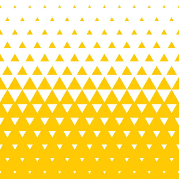 Vector illustration of Yellow and white triangular halftone transition pattern background. Vector abstract seamless pattern of irregular gradation triangles in mosaic texture background design