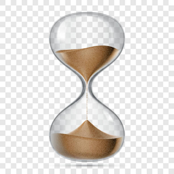 모래 시계 또는 모래시계 벡터 현실적인 3d 아이콘 투명 한 배경에 고립. 시간 유리 벡터와 흐르는 모래 시계 - 모래시계 stock illustrations