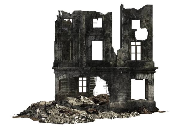 3D Illustration Ruined Building Isolated On White
