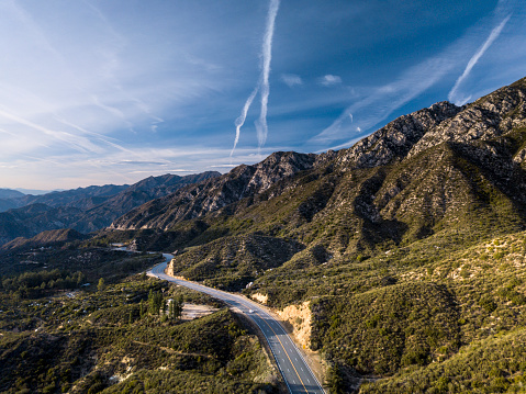 Drone shot of the Angeles Crest mountains.