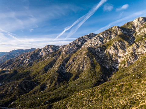 Drone shot of the Angeles Crest Mountains in California.