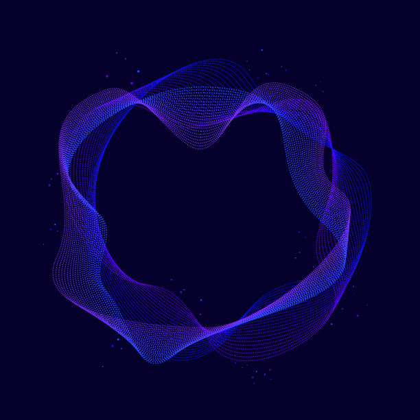 abstrakcyjny skręcony pomarszczony zniekształcony okrągły kształt, kropkowane linie niebieskie tło okręgu gradientowego - trance stock illustrations