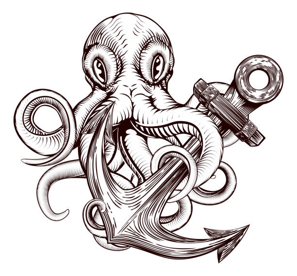 octopus anker - octopus tentacle isolated white stock-grafiken, -clipart, -cartoons und -symbole