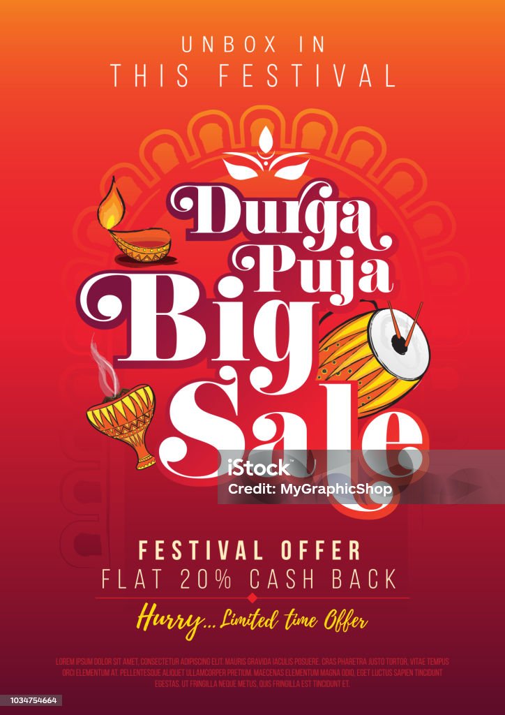 Durga Puja Festival Big Sale Poster Design Durga Puja Festival Big Sale Poster Design Background Template A4 Size Durga stock vector
