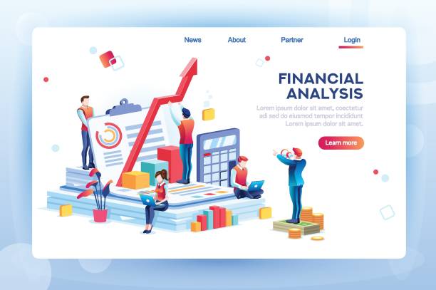 Infographic of Financial Risk Graph Balance financial value, management and administration concept. Characters, people engineering a plan. Statistic, calculating financial risk graph. Flat Isometric characters vector illustration. budget drawings stock illustrations