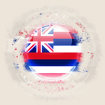hawaii state flag on a round grunge icon. United states local flags