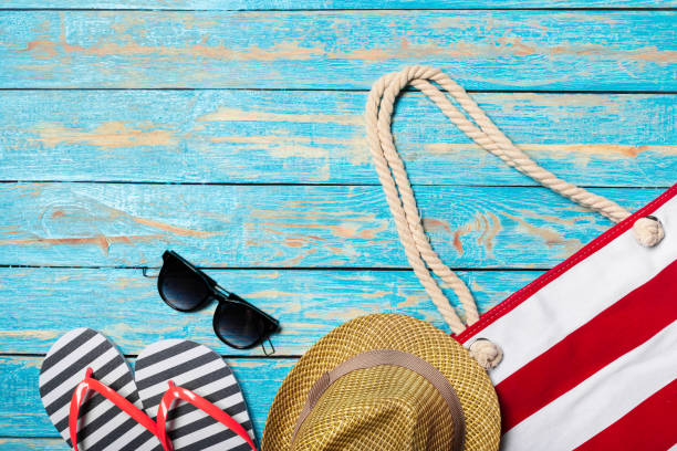 istock Summer holiday background with beach items 1034758250