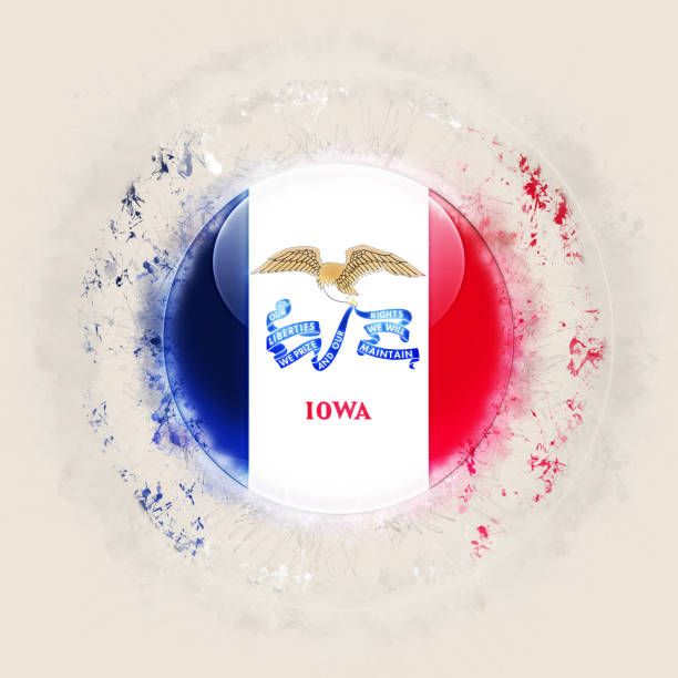 iowa state flag on a round grunge icon. United states local flags. 3D illustration iowa state flag on a round grunge icon. United states local flags iowa flag stock pictures, royalty-free photos & images