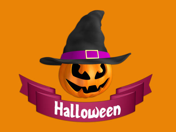 Halloween pumpkin ribbon witch hat jack o lantern 3D