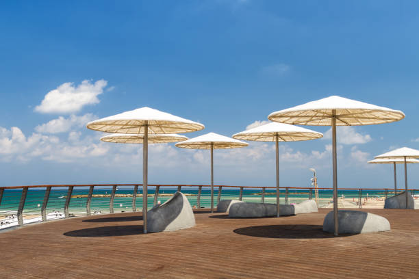 istock Beach umbrellas, promenade in Tel Aviv, Israel 1034765310