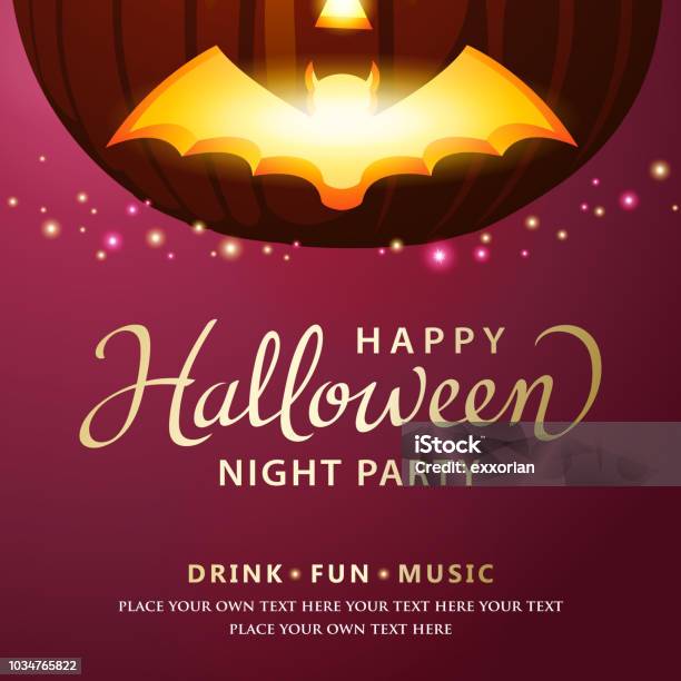 Halloween Party Glowing Bat Stock Illustration - Download Image Now - Flyer - Leaflet, Halloween, Back Lit