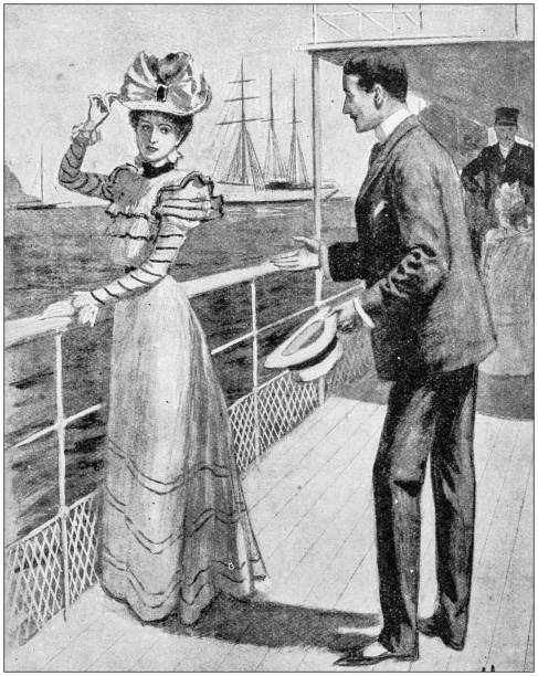 istock Antique painting illustration: Couple on cruise 1034772318