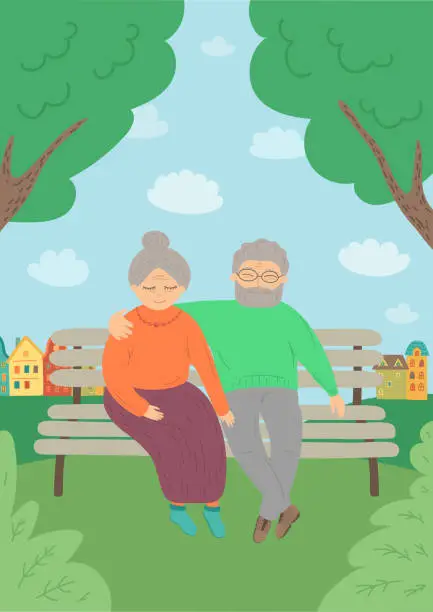 Vector illustration of Senior couple on the bench