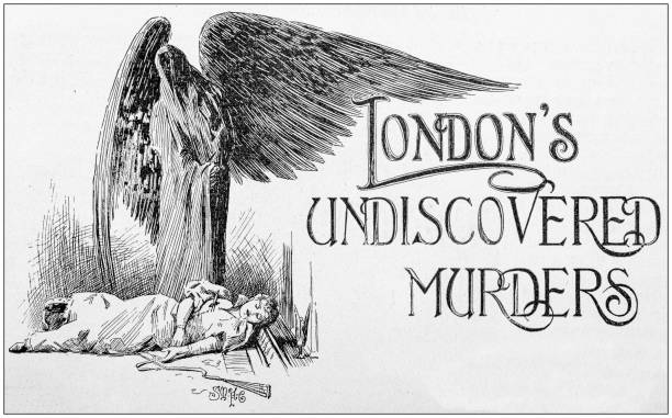 antika resim illüstrasyon: londra'nın keşfedilmemiş cinayetleri - morbid angel stock illustrations