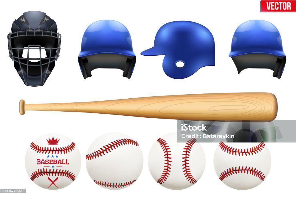 Große Reihe von Baseball-Ausrüstung - Lizenzfrei Baseballhelm Vektorgrafik