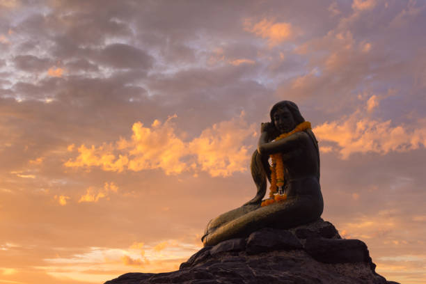 A public figure of Golden Mermaid Statue at Samila Beach, Songkhla, Thailand.