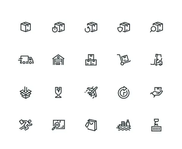 Vector illustration of Package Delivery Icon Set - Thick Line Series