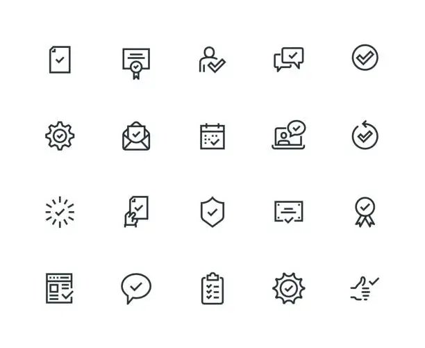 Vector illustration of Approve Icon Set - Thick Line Series