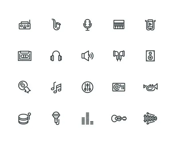 Vector illustration of Music Icon Set - Thick Line Series