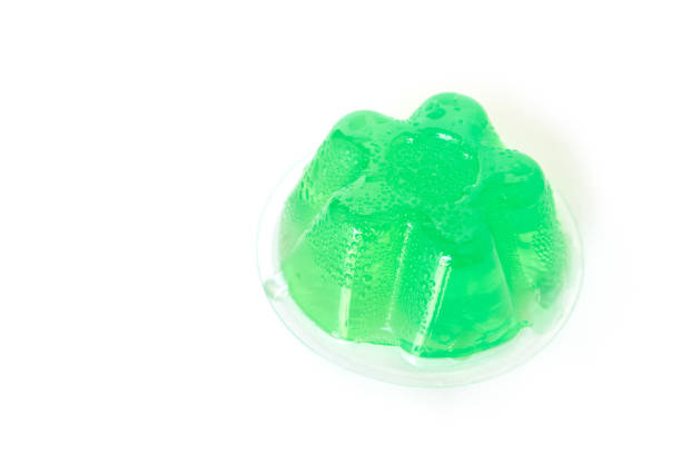green gelatin dessert on white background