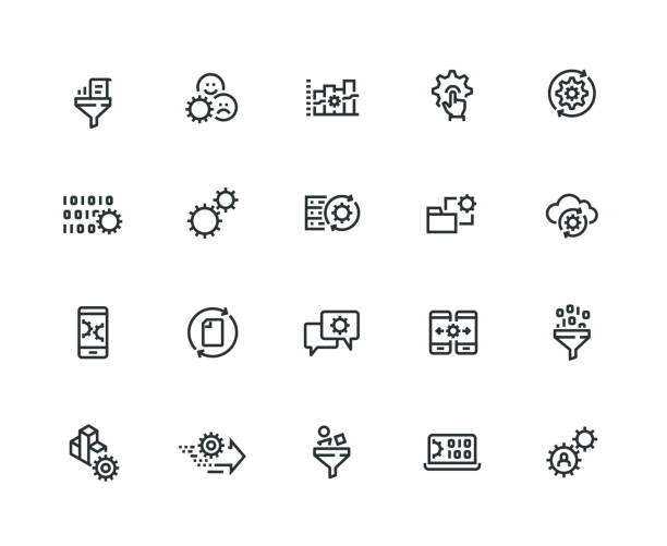 Data Processing Icon Set - Thick Line Series Data Processing Icon Set - Thick Line Series symbol icon set business downloading stock illustrations