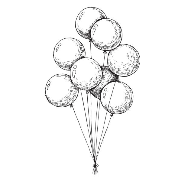 Group of balloons on a string. Hand drawn, isolated on a white background. Vector illustration Group of balloons on a string. Hand drawn, isolated on a white background. Vector illustration balloon drawings stock illustrations