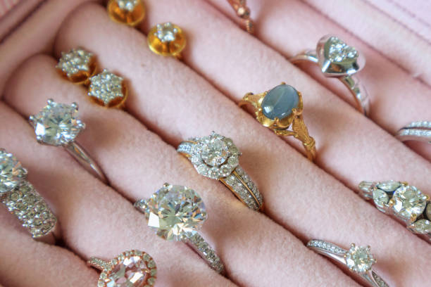 istock Jewelry diamond rings and earrings in box 1034849430