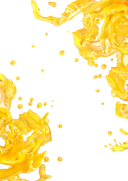 istock Juice splash with droplets isolated. 3D illustration 1034866902