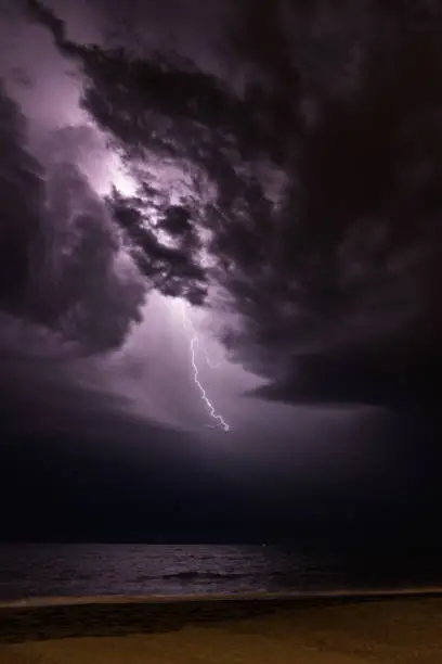 A picture of a thunderstorm in Aguadulce, Almería, Spain, at night