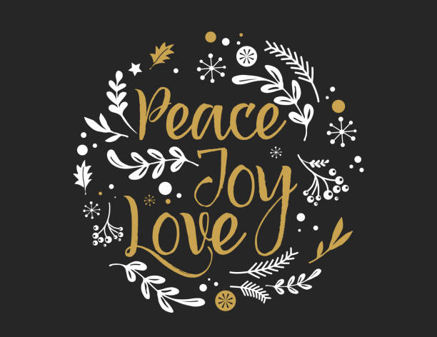 illustrations, cliparts, dessins animés et icônes de merry christmas background avec la typographie, lettrage. carte de voeux - paix, joie, amour - stock vector - joie