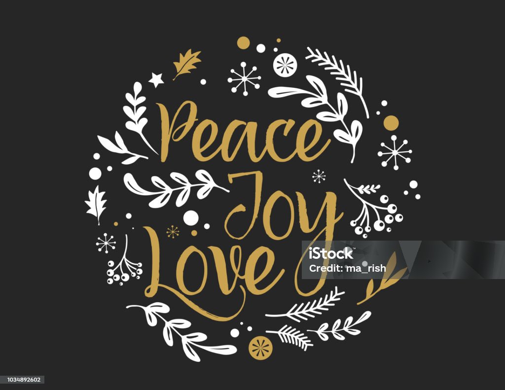 Feliz Natal fundo com tipografia, rotulação. Cartão - paz, alegria, amor - vetor das ações - Vetor de Natal royalty-free