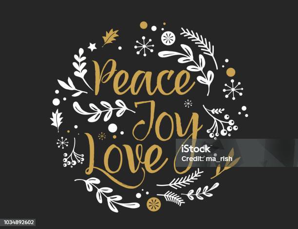Vetores de Feliz Natal Fundo Com Tipografia Rotulação Cartão Paz Alegria Amor Vetor Das Ações e mais imagens de Natal