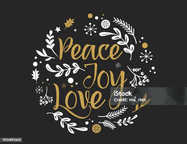 Merry Christmas Background With Typography Lettering Greeting Card Peace Joy Love Stock Vector Stock Illustration - Download Image Now