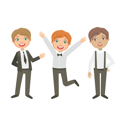 Boys In Black And White Outfits Happy Schoolkids In Similar Collection  School Uniforms Standing Smiling Cartoon Character Stock Illustration -  Download Image Now - iStock