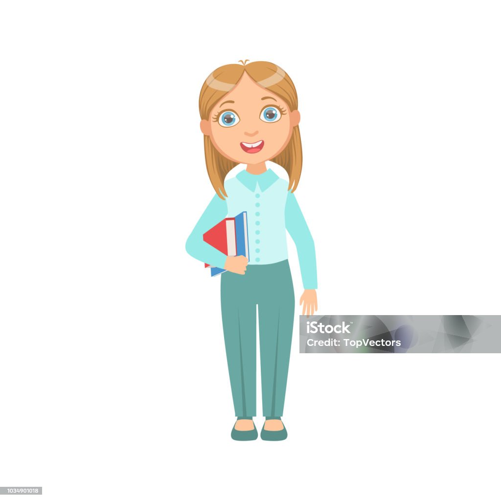Ilustración de Chica De Pantalón Azul Y Chaleco Potache Feliz En Uniforme  Escolar Pie Sonriente Personaje De Dibujos Animados y más Vectores Libres  de Derechos de Adolescente - iStock