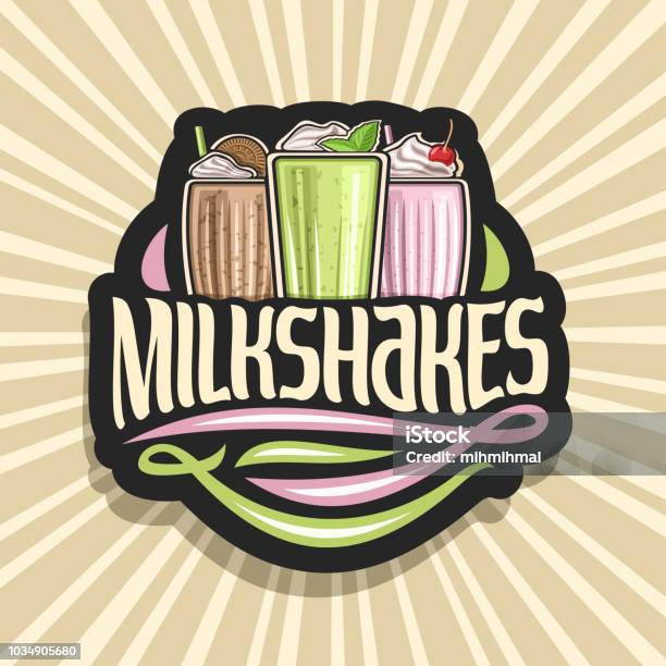 Vector Label For Milkshakes Stock Illustration - Download Image Now - Milkshake, Sandwich Cookie, Bar - Drink Establishment