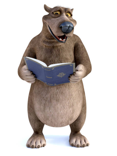 istock 3D rendering of a cartoon bear reading a book. 1034932664