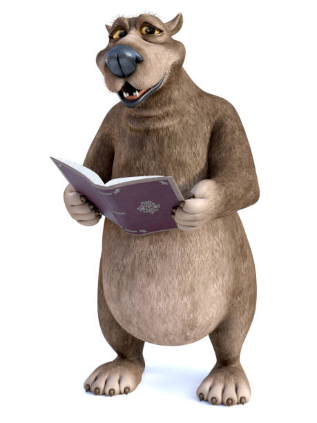 istock 3D rendering of a cartoon bear reading a book. 1034932680